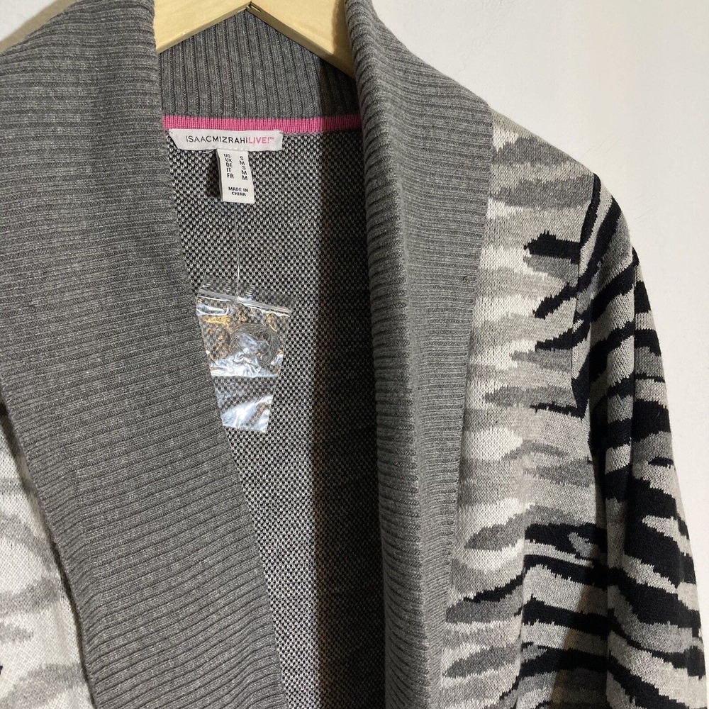 Isaac Mizrahi Live Small Zebra Animal Print 3/4 Sleeve Jacquard Cardigan Sweater